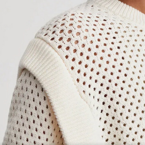 NWOT VARLEY Arabella Knit Mesh Crewneck Sweater in White/Cream - Picture 2 of 7
